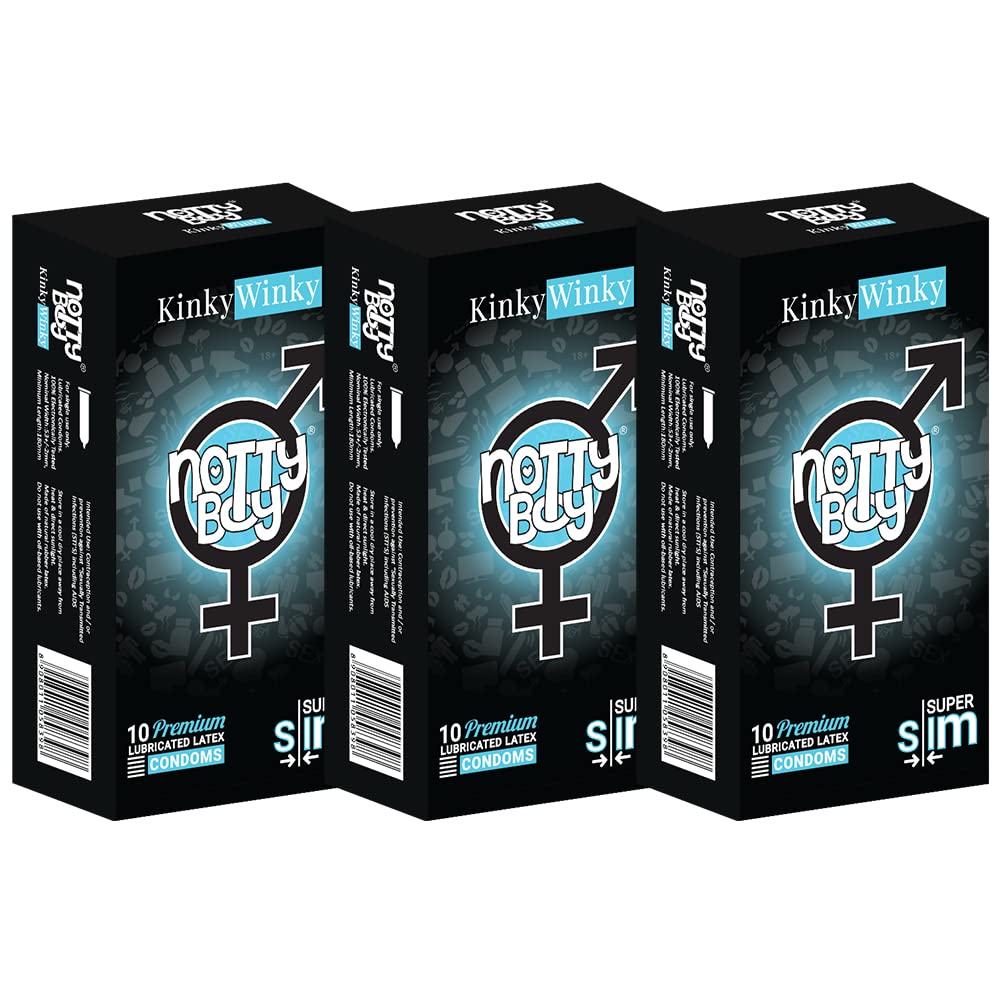 NOTTY BOY Ultra Thin Lubricated Condoms for Men – Pack of 30 | Super Thin Close Fit Design with Individual Disposable Pouches
