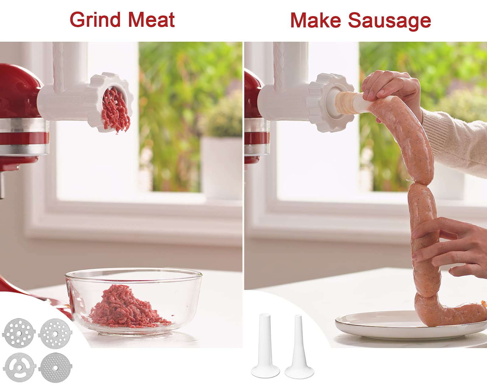 Food Grinder Attachment for KitchenAid Stand Mixers Includes 2 Sausage Filler Tubers, 4 Grinding Plates, Meat Grinder Attachment for kitchenAid, White …