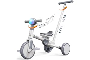 Ridego 5-in-1 Tricycle for Toddlers 2-5 Year Olds, Kids Balance Bike & Toddler Push Bike with Parent Handle, RGB Music Light, Tool-Free Assembly Birthday Gift for Boys Girls