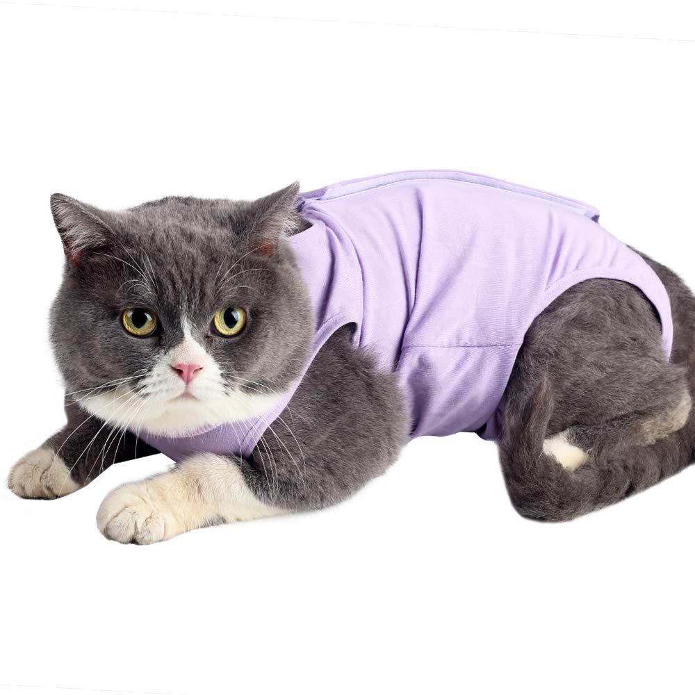 LIANZIMAU Cat Recovery Suit With Avoid Licking For Surgical Abdominal Wounds Soft Breathable Home Indoor Pet Clothing E collar Alternative For Cats Dogs After Surgery Wear Pajama Suit