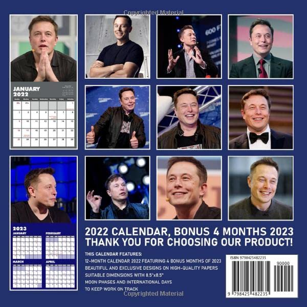 Elon 2023 Calendar Elon Musk Calendar 2022: A Great Gift For Elon Musk Lovers To Welcome A New  Year | Calendario Calendrier Kalender 2022 Bonus 4 Months 2023: Smith,  Dorothy, Smith: 9798425482235: Amazon.com: Books