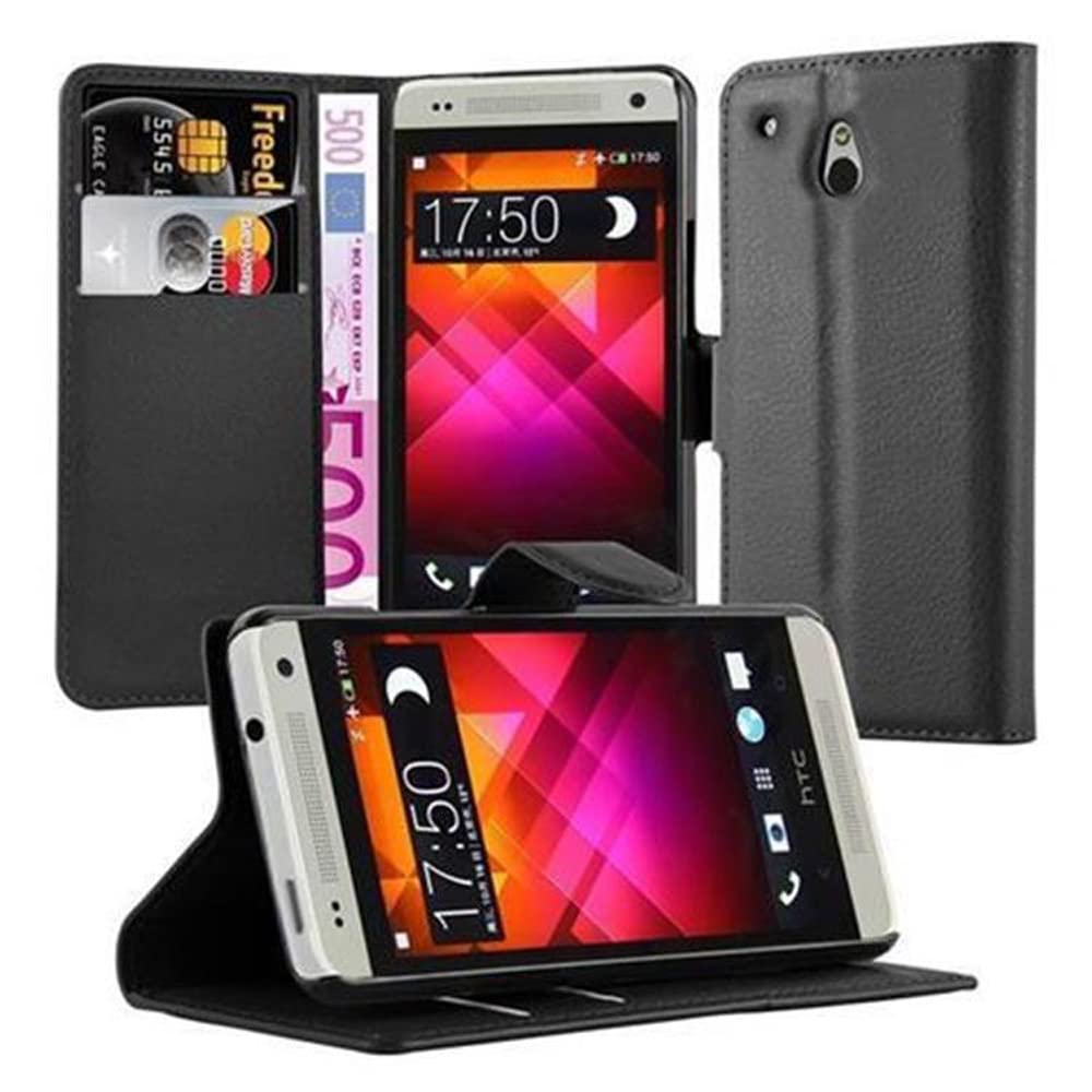 cadorabo Book Case works with HTC ONE M4 MINI in OXID BLACK - with Magnetic Closure, Stand Function and Card Slot - Wallet Etui Cover Pouch PU Leather Flip