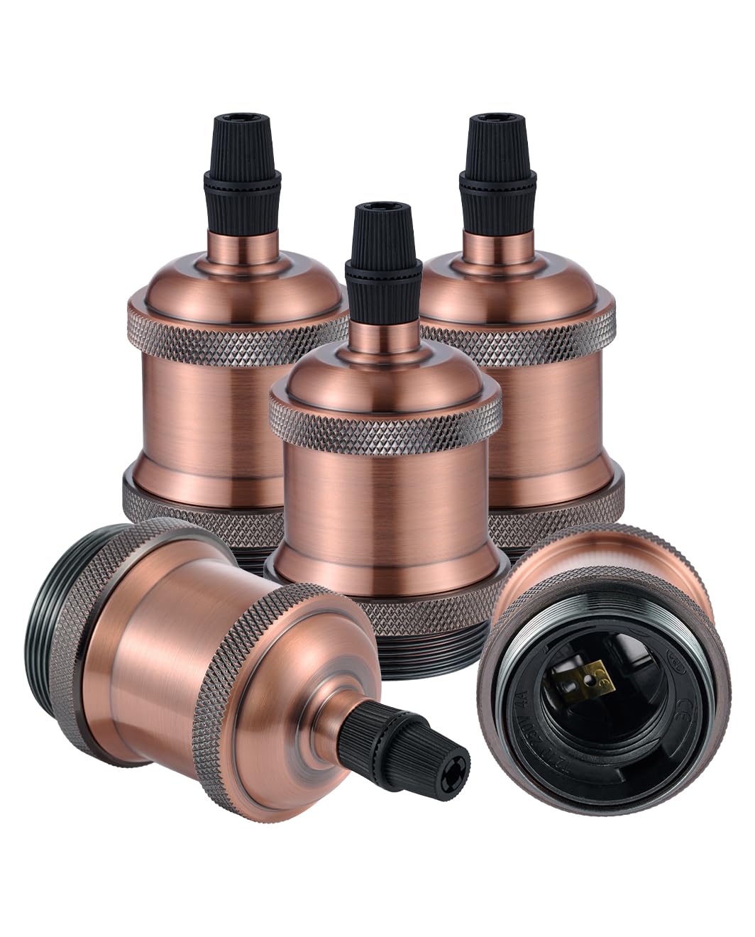 Vecys 5 PCS E27 Vintage Bronze Lamp Socket Adapter Edison Retro Lamp Holder Adapter for Vintage Light Bulbs Pendant Lamp（Red Copper）