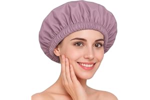 TFUSOM Shower Caps for Women Reusable Waterproof ，Shower Cap with Elastic Band, Ideal for Long Hair, Braids and All Hair Types,Medium,Purple