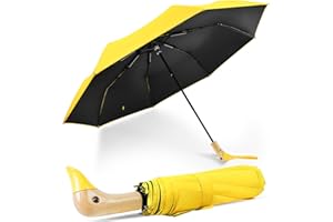 LEAGERA Compact Small Umbrellas for Rain&Sun, Cute Design Duck Head Umbrella for Girls Gifts, 8 Ribs Folding Umbrella with Wooden Handle