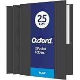 Oxford Twin-Pocket Folders, Textured Paper, Letter Size, Black, Holds 100 Sheets, Box of 25 (57506EE), 8-1/2 x 11