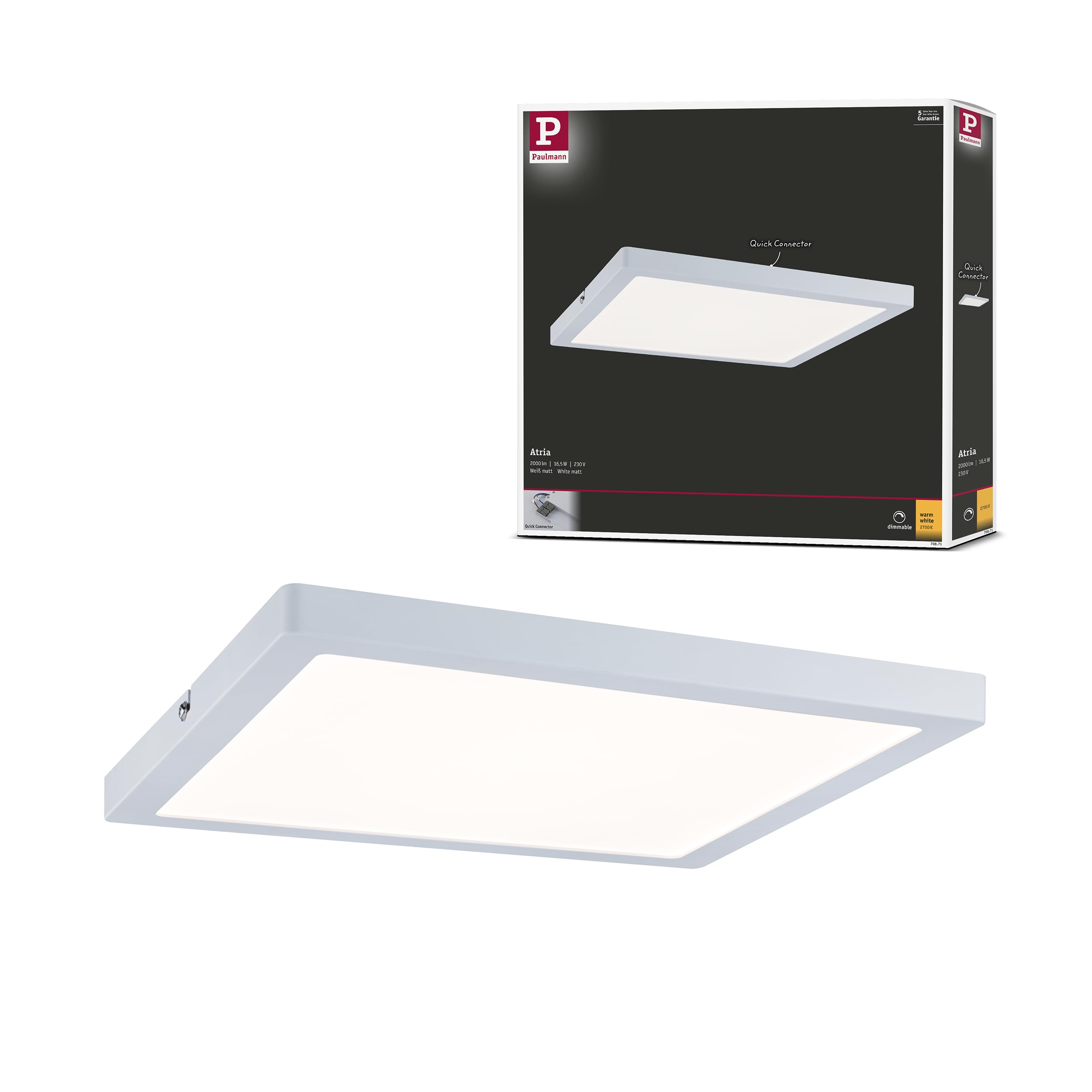 Paulmann 70871 LED Atria mounting Panel Rectangular Ceiling luminaire 24W Light 2700K Warm White matt dimmable for Wall and Ceiling mounting — image 1