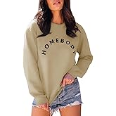 FISACE Womens Graphic Sweatshirt Crew Neck Solid Color Long Sleeve Casual Loose Letter Pullover Tops