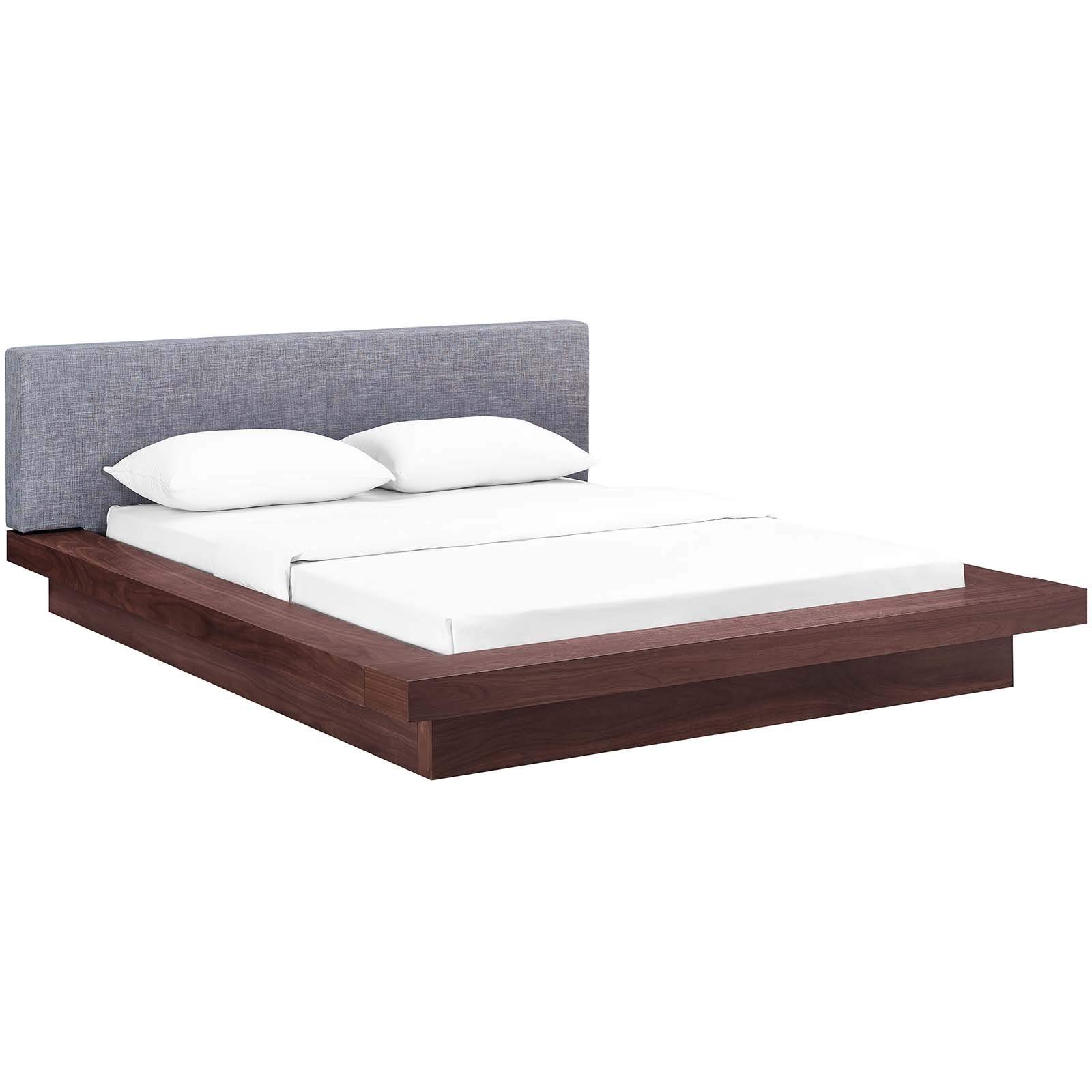 ModwayModway Freja Upholstered Queen Platform Bed with Wood Slat Support in Walnut Gray