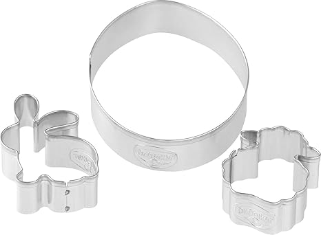 Dr. Oetker Linzer-Ausstecher Osterei, Häschen & Schäfchen, Keks- und Plätzchenformen aus der Serie Goldiges Ostern (Farbe: Si