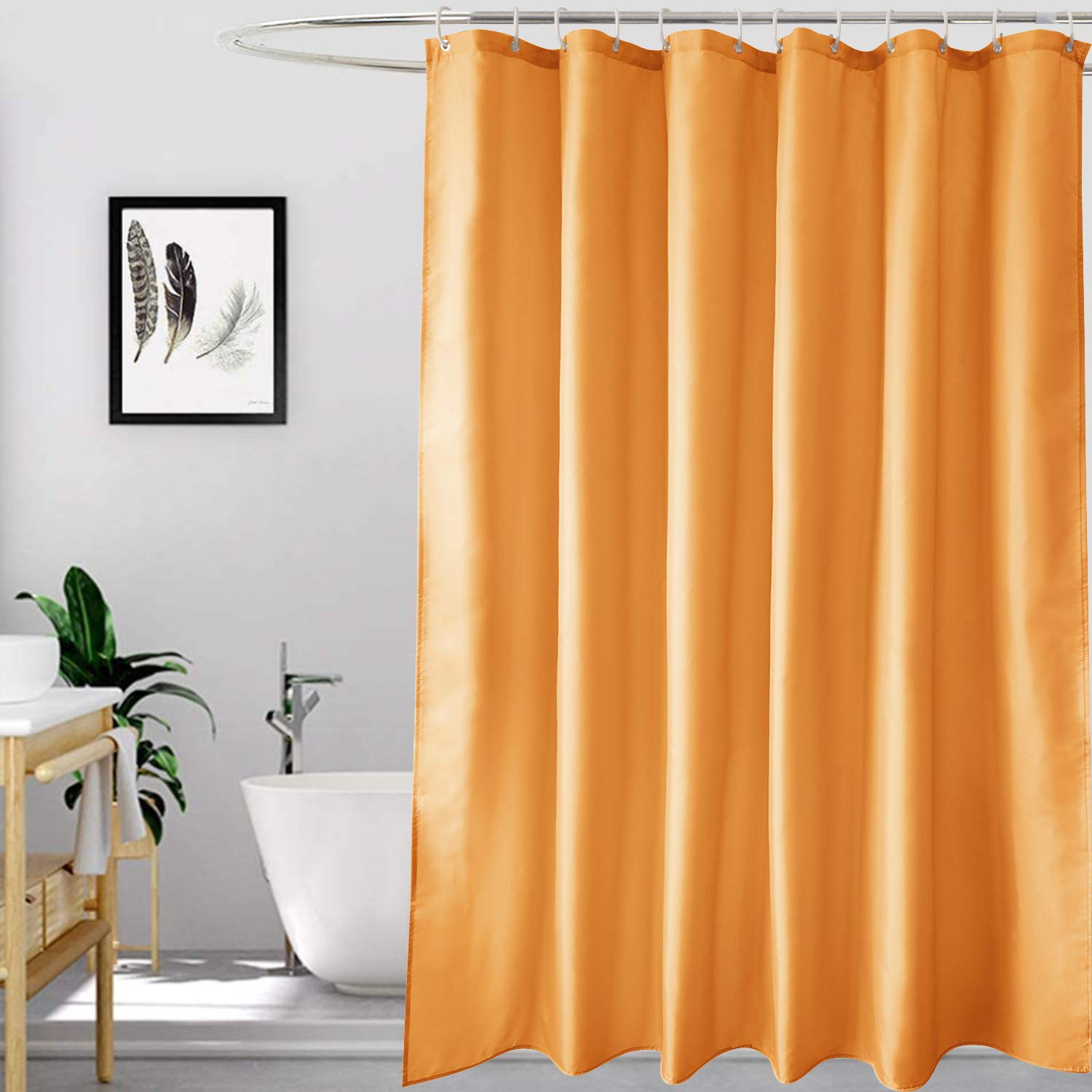 EurCross Orange Shower Curtains Mould Proof Resistant Washable, Quick Dry Water-resistant Fabric Bathroom Shower Curtain 180 x 180cm Drop with 12 Plastic Hooks