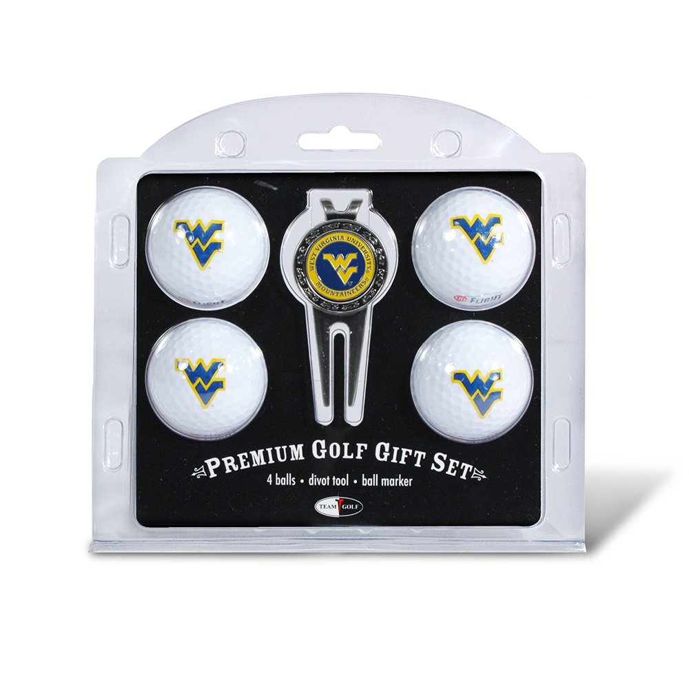 Team Golf NCAA West Virginia Mountaineers Regulation Size Golf Balls (4 Count) & Divot Tool with Removable Double-Sided Magnetic Marker
