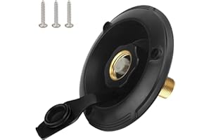 Ambuker RV City Water Inlet Connection with Brass Threaded Check Valve and Dustproof Cover Leak-Proof Inlet Hose Adapter for Fresh Water Fill Compatible with Camper Trailer Motorhome Marine (Black L)