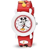 Disney Mickey Mouse Watch for Kids Age 3–7 with Classic Character Dial – for Boys Who Love Mickey Mouse – Easy-Read Display, White Bezel, and Red Silicone Strap Featuring Mickey