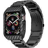 EloBeth Compatible with Apple Watch Band 44mm Series 6/5/4 & SE, Mens Rugged 44mm Protective Shockproof Case Band Metal Stain