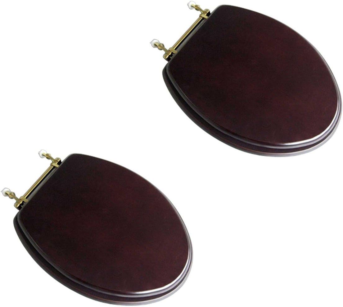 Toilet Seat Elongated Solid Wood Dark Oak Brass Hinge Set Of 2