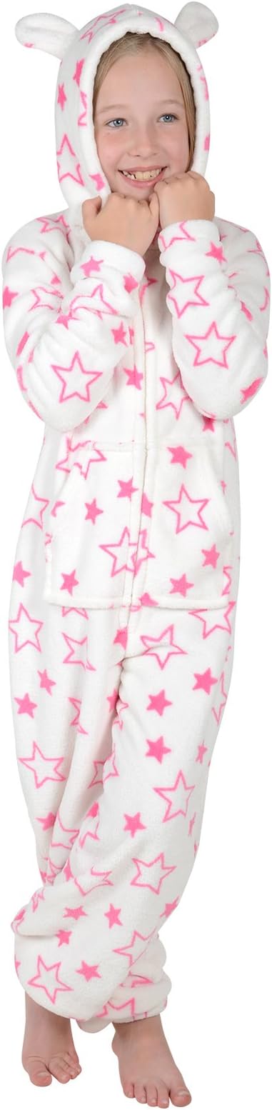 Roaster Toaster Girls Hooded Fleece All in One Piece Pyjamas Jump Sleep Suit Onesie PJ Nightwear
