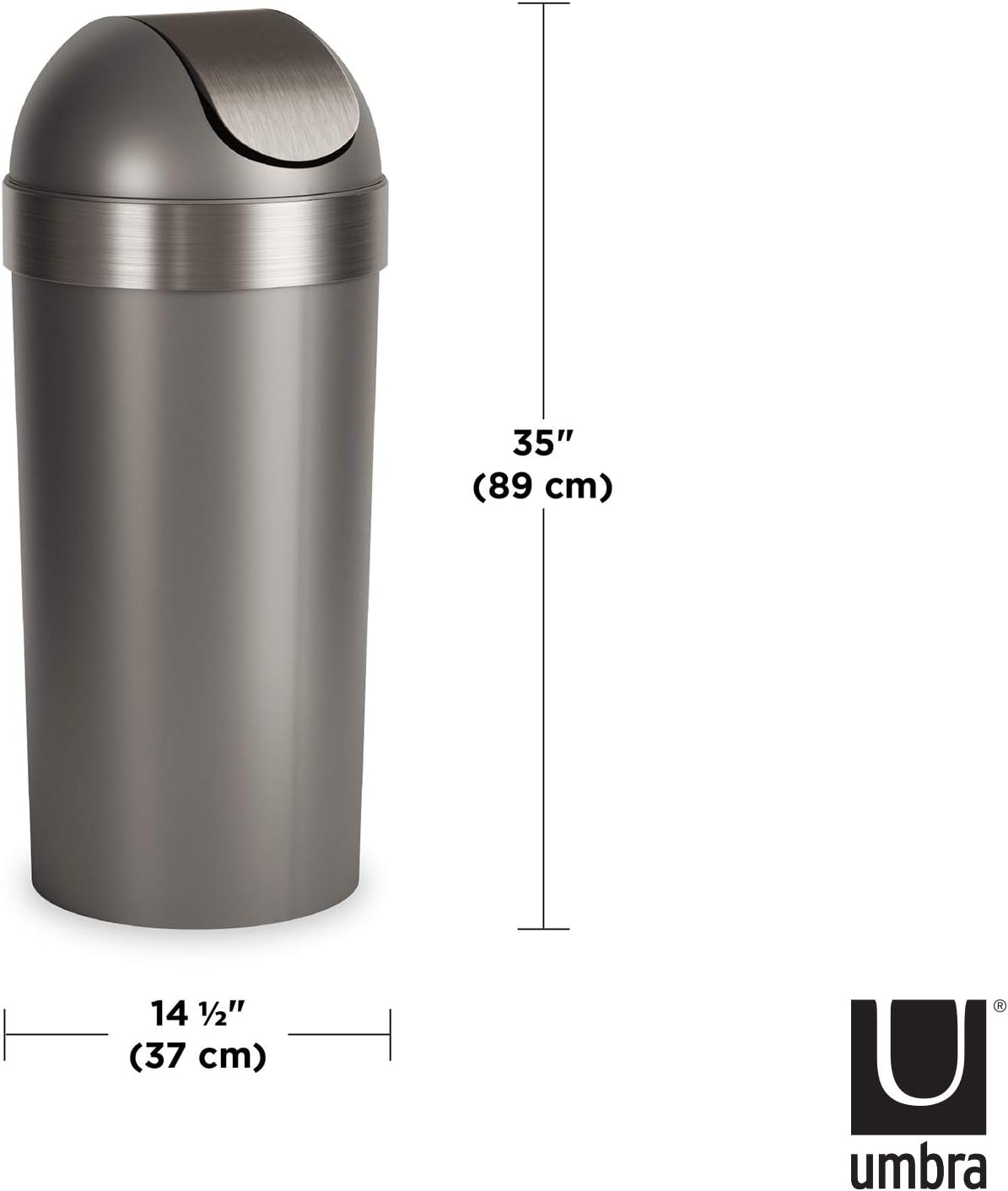 Umbra Venti Swing-Top 16.5-Gallon Kitchen Trash Large, 35-inch Tall Garbage Can for Indoor, Outdoor or Commercial Use, Pewter: Home & Kitchen