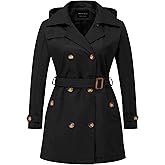 CREATMO US Women's Plus Size Trench Coat Double-Breasted Classic Lapel Overcoat Belted Outerwear Coat with Detachable Hood