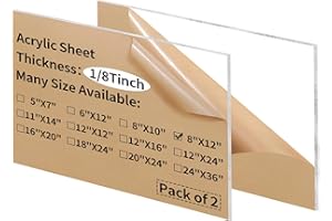 Gdhwxcl 8 x 12 inch Clear Acrylic Sheets 1/8 inch Thick - 2 Pack Transparent Plexiglass Plastic Cast Panels for DIY Craft Projects, Signs, Display Cases - Easy to Cut with Laser, Saw or Hand Tools