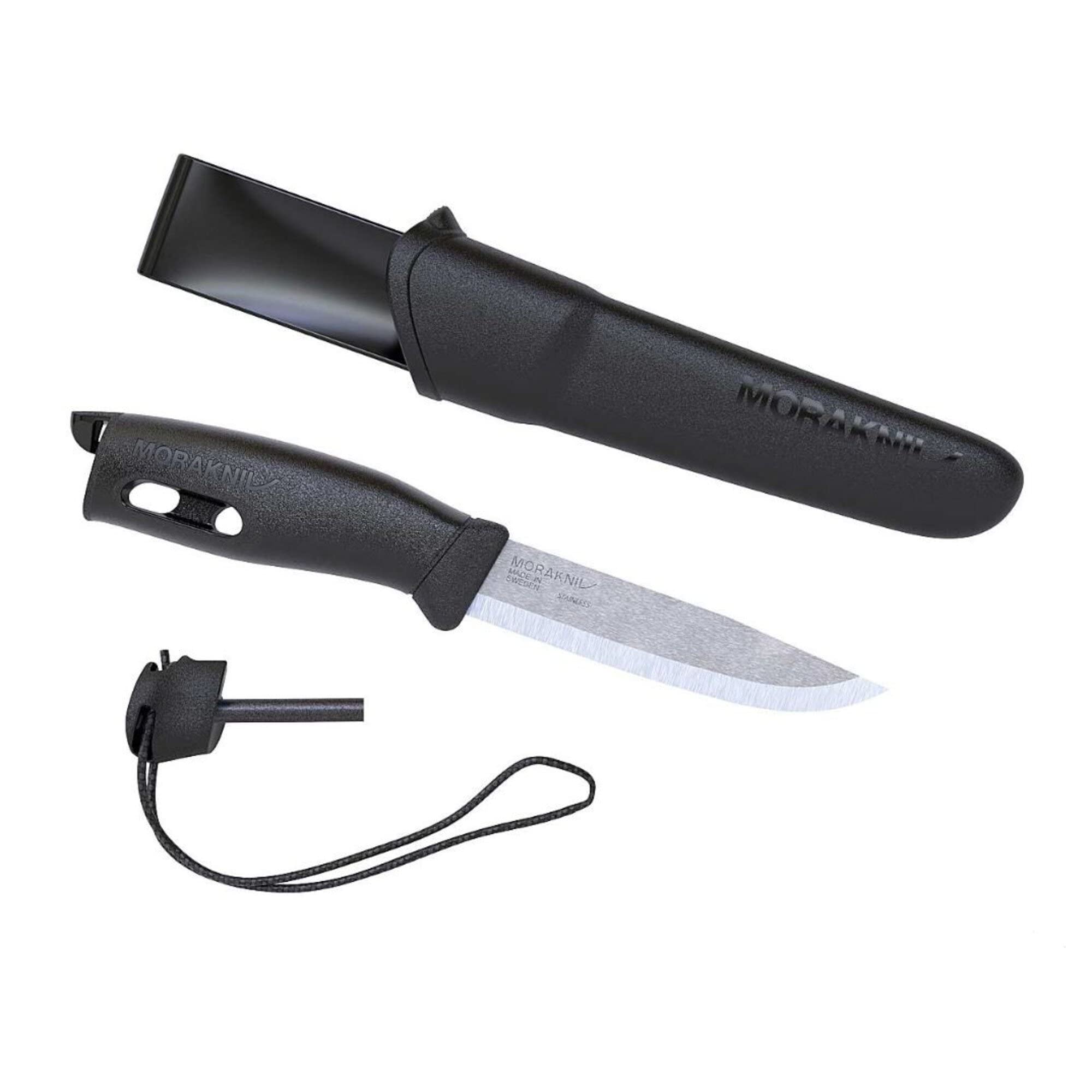 Morakniv Companion Spark Cuchillo de hoja fija de acero inoxidable con funda y encendedor, 3,9 pulgadas