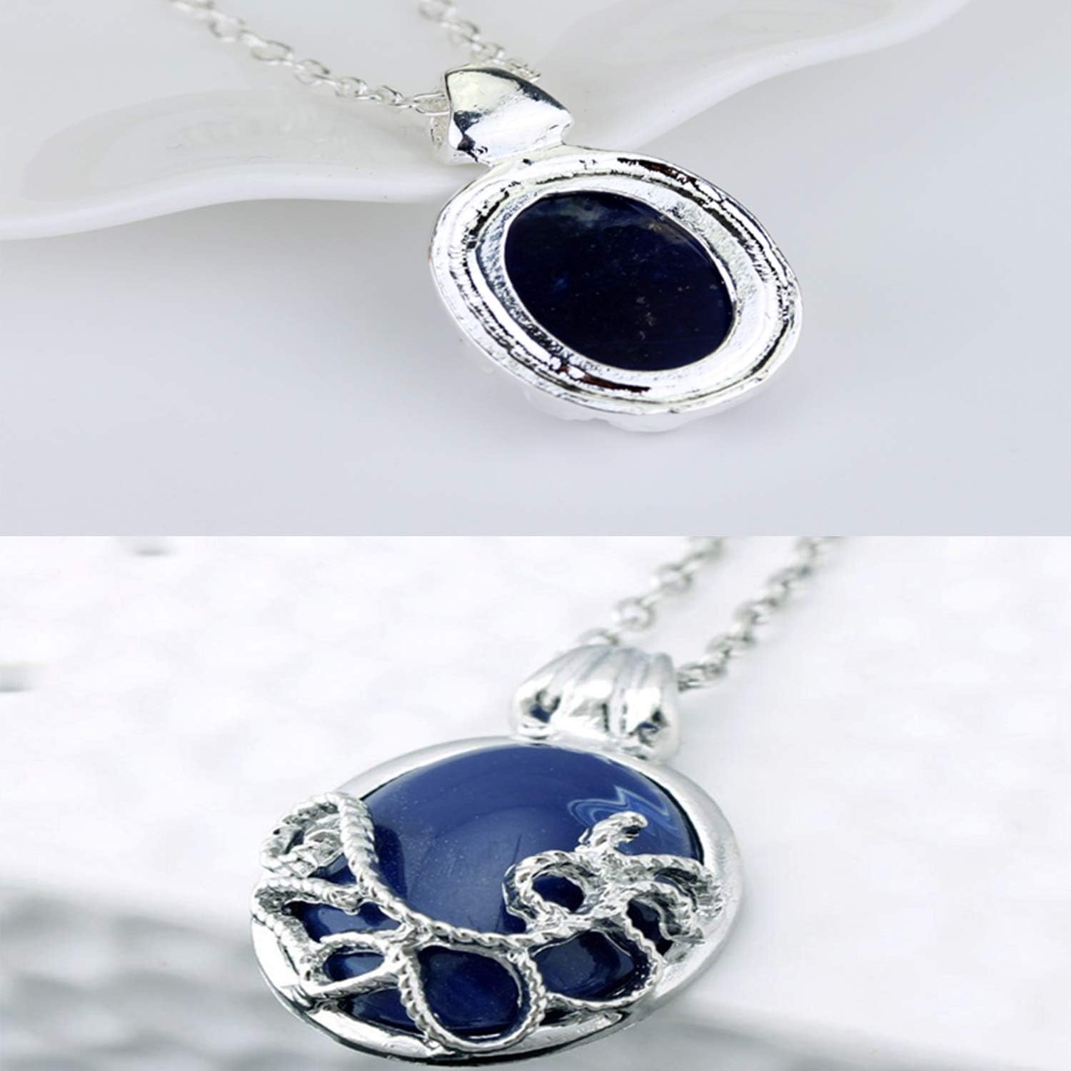 YouU 2 Pcs The Vampire Diaries Elena Gilbert Opening Vervain Locket Pendant Necklace and Daywalking Katherine Necklace Pendant Charm Necklace-Royal Blue with Transparent Box: Clothing