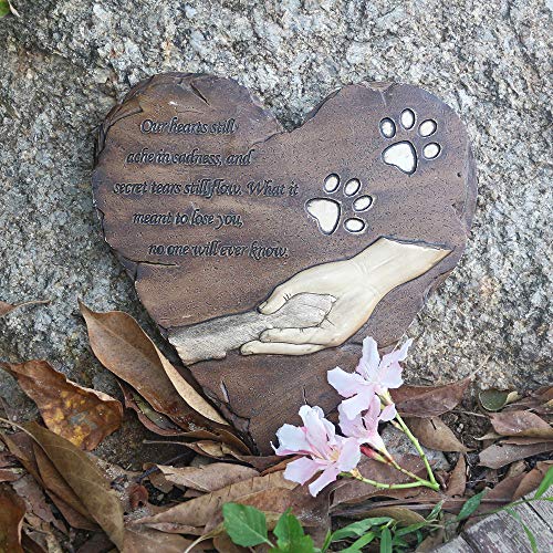 jinhuoba Heart-Shaped Dog Pet Memorial Stones, Hand-Painted Pet Grave Markers Tombstones for Garden Patio Backyard or Lawn,Sympathy Pet Dog Memorial Gifts Outdoor (Brown)