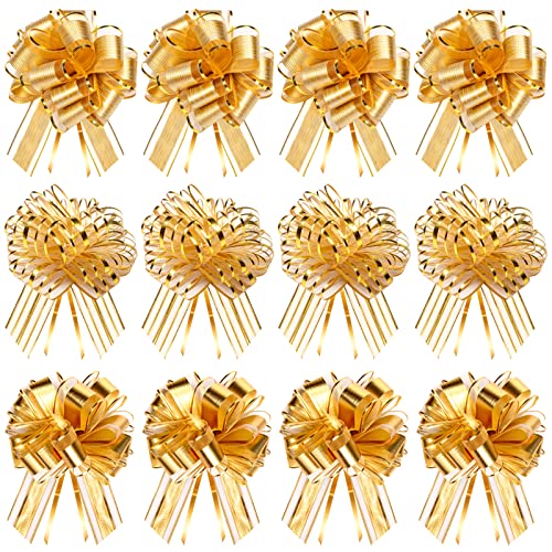 Shindel 24PCS Gold Pull Bows, Large Christmas Pull Bows for Holiday Wedding Gift Box Baskets Decoration