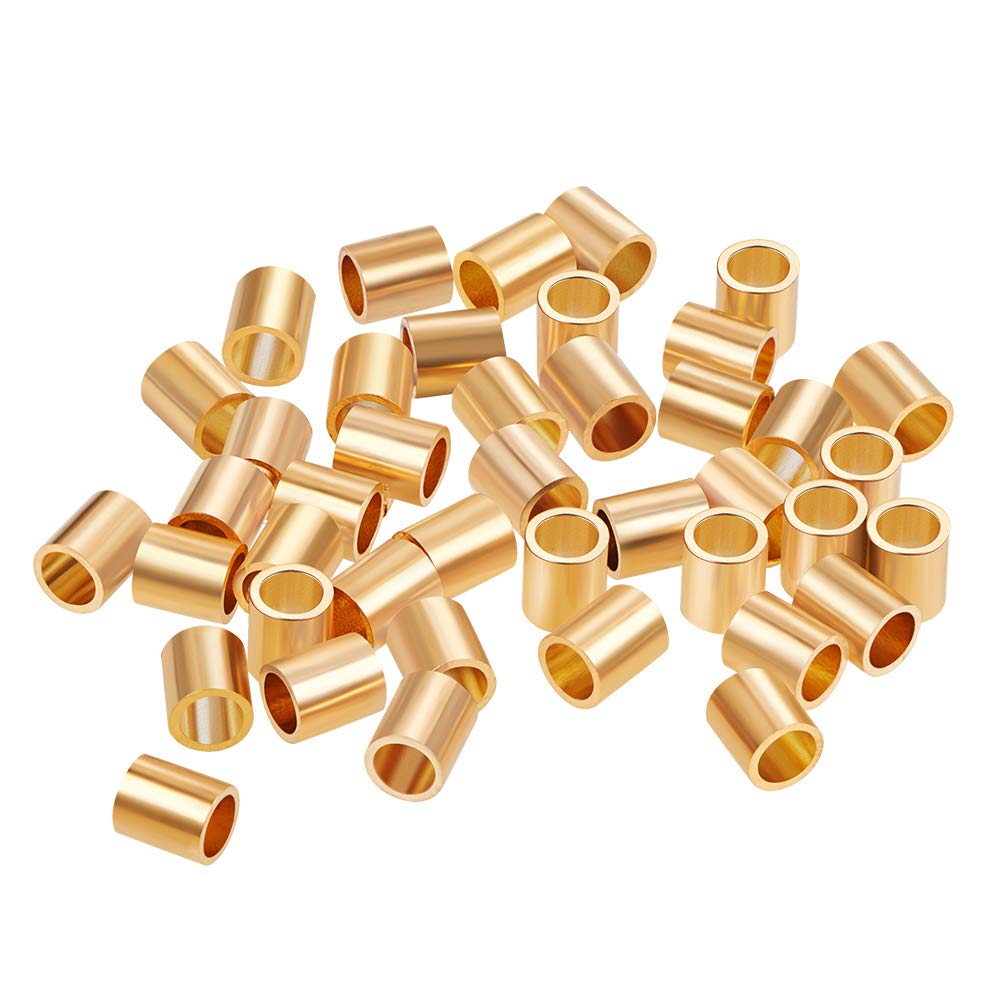 BENECREAT 60 PCS 18K Gold Plated Beads Metal Beads for DIY Jewelry Making and Other Craft Work - 3.5x4mm, Column Shape