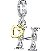MiiFort Gold Heart A to Z Initial Letter Dangle Charm fits Pandora Charms Bracelets for Women Alphabet Pendant Name Necklace Personalized Gift Clear Cubic Zirconia