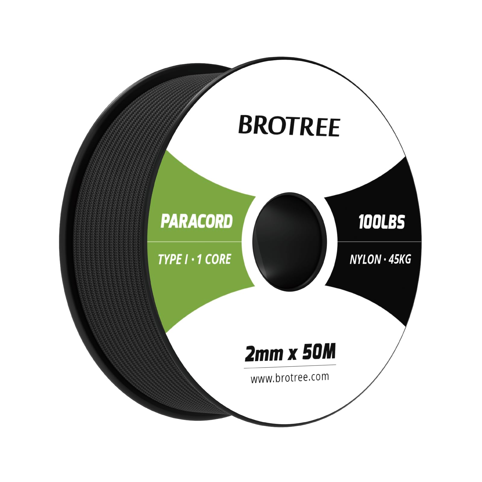Brotree Paracord 2mm 50M 100% Nylon Rope 1 Strand Parachute Cord for Outdoor, Craft, DIY - 45kg Breaking Load (Black)