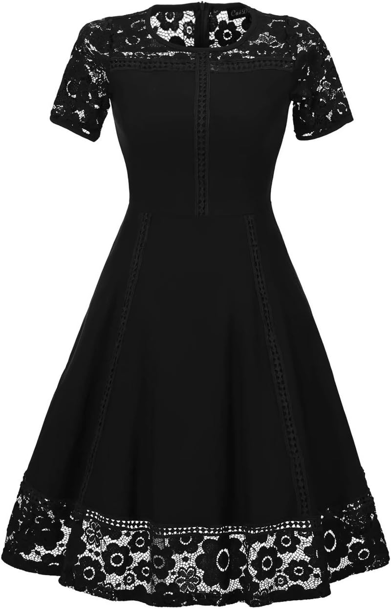 BEIJG Women's Vintage 1950s Floral Lace Contrast Elegant Cocktail Swing Dresses Casual Dress S-XXL
