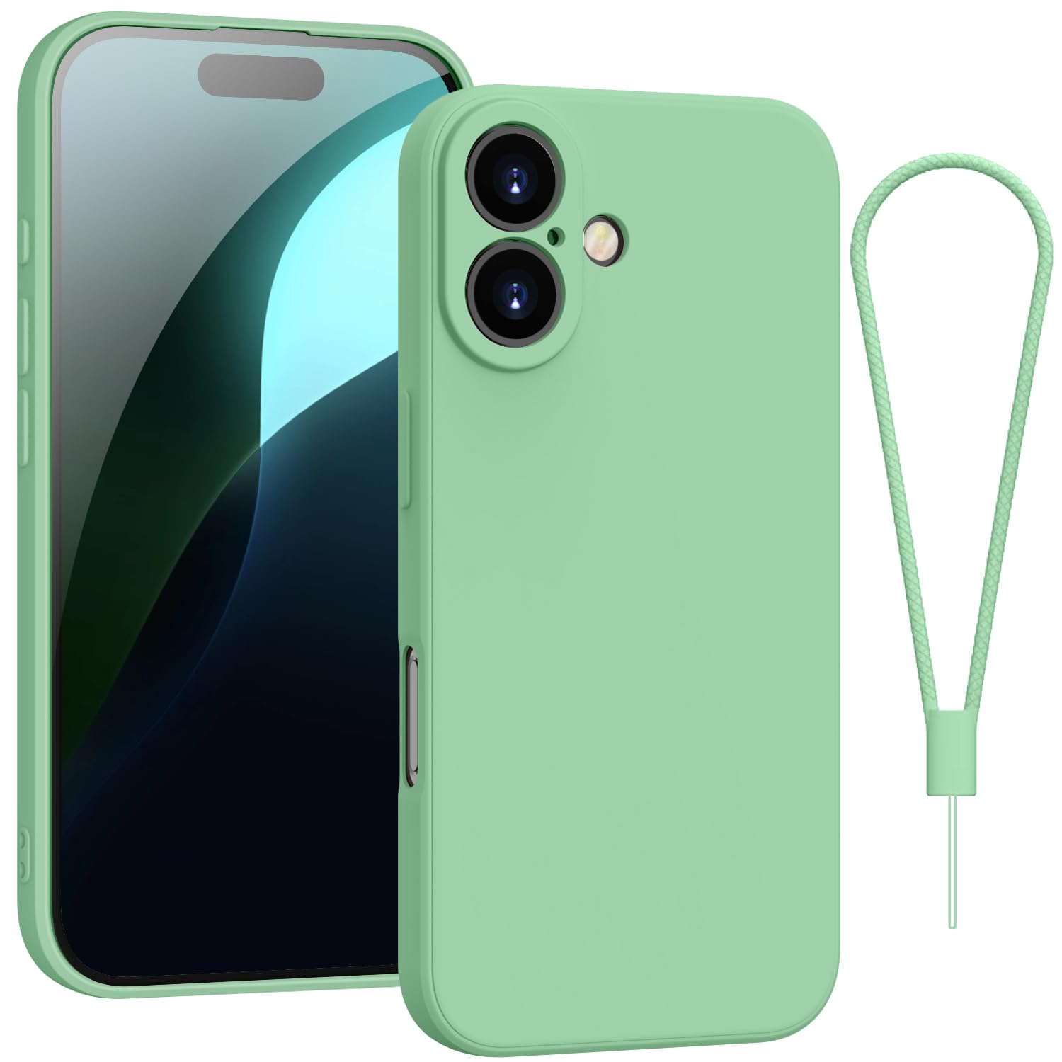 Andwing For iPhone 16 Plus Case,Silicone Case Soft Ultra Phone Case Slim Protective Shockproof Cover Scratch-Resistant Microfiber Lining, 6.7" Light Green