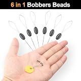 Realure 60 Pcs Rubber Fishing Bobber Stopper 6 in 1 Oval Black S view 5