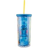 Disney Lilo & Stitch Scrump Plastic Carnival Cup With Spill-Resistant Lid and Reusable Straw | Holds 20 Ounces