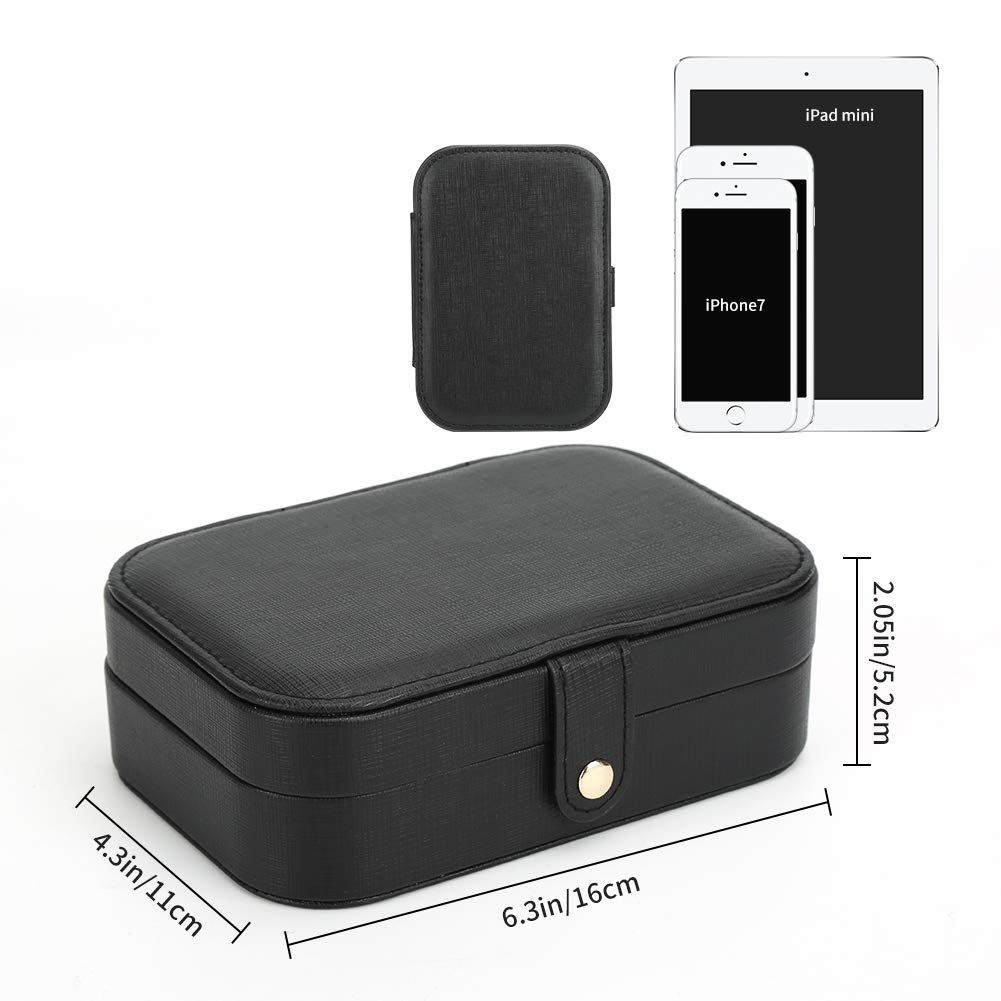 FEISCON FEISCON Small Jewelry Box Necklace Ring Storage Organizer Mini Jewelry case Double Layer Travel Jewelry Organizer for Women Girls Gift/Black