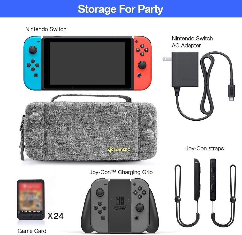 tomtoc Carrying Case for Nintendo Switch, Portable Travel Carry Storage Case Compatible with Switch Console, Pro Controller and 24 Game Cards, Protective Carry Bag with Handle, Gray: Video Games