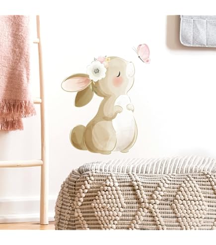 thumbnail image 2 of Cute Bunny With Pink Balloons And Little Flowers Wall Decal 2 of 13