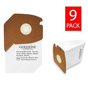 GoldTone Premium MM Style Replacement Vacuum Bags for Eureka Mighty Mite Canister Vacuum Models (9 Pack)