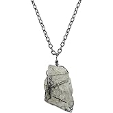 NJCRAFT Raw Gemstone Pendant Necklace for Women |Natural Healing Crystal Rough Pendant 15–25 Carat | 8–14 mm Stone |Black Plated Chain 16+2 Inch Adjustable | Gift Jewelry