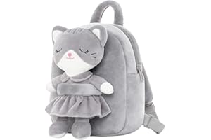 Lazada Kids Backpack Toddler Backpacks Stuffed Animal Cat Toys Small Backpack Gray 9.5"