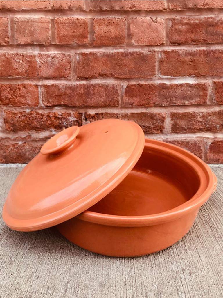 Casserole Dish,Glazed Natural Cooker/Roaster, Turkey Large Size Cooking Tureen, Clay Covered Casserole for Slow Cooking (14", Clay Casserole Dish)