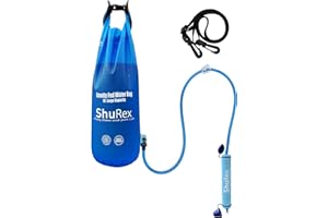 ShuRex Gravity Fed Water Filtration System with Adjustable Tree Strap, 1.5 Gal Large Gravity Bag with Filter Straw, Water Purifier Survival for Travel, Backpacking, and Emergency Preparedness (6L)