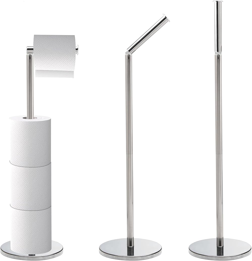 Crystals Freestanding Toilet Roll Holder 2 in 1 Stainless Steel Silver