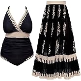 SCOMCHIC Womens Plus Size One Piece Swimsuit Tummy Control Bathing Suit Floral Prints Curvy Mesh Swim Skirt