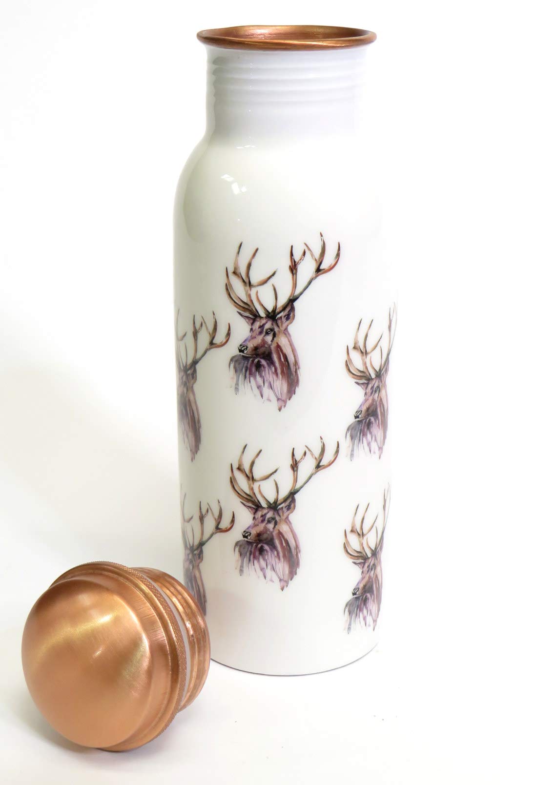 Purity Style Pure Copper Water Bottle, Large 750ml Size, Use Daily for Sport, Yoga and at Home (Stag Pattern)