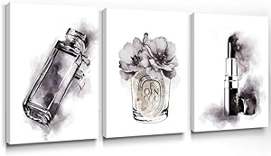 Gronda Modern Wall Art Fashion Canvas Paintings Black and White Prints French Perfume Lipstick Pictures Vogue Home Decor for Bedroom Living Room Bathroom 12x16 inch, 3 Panels