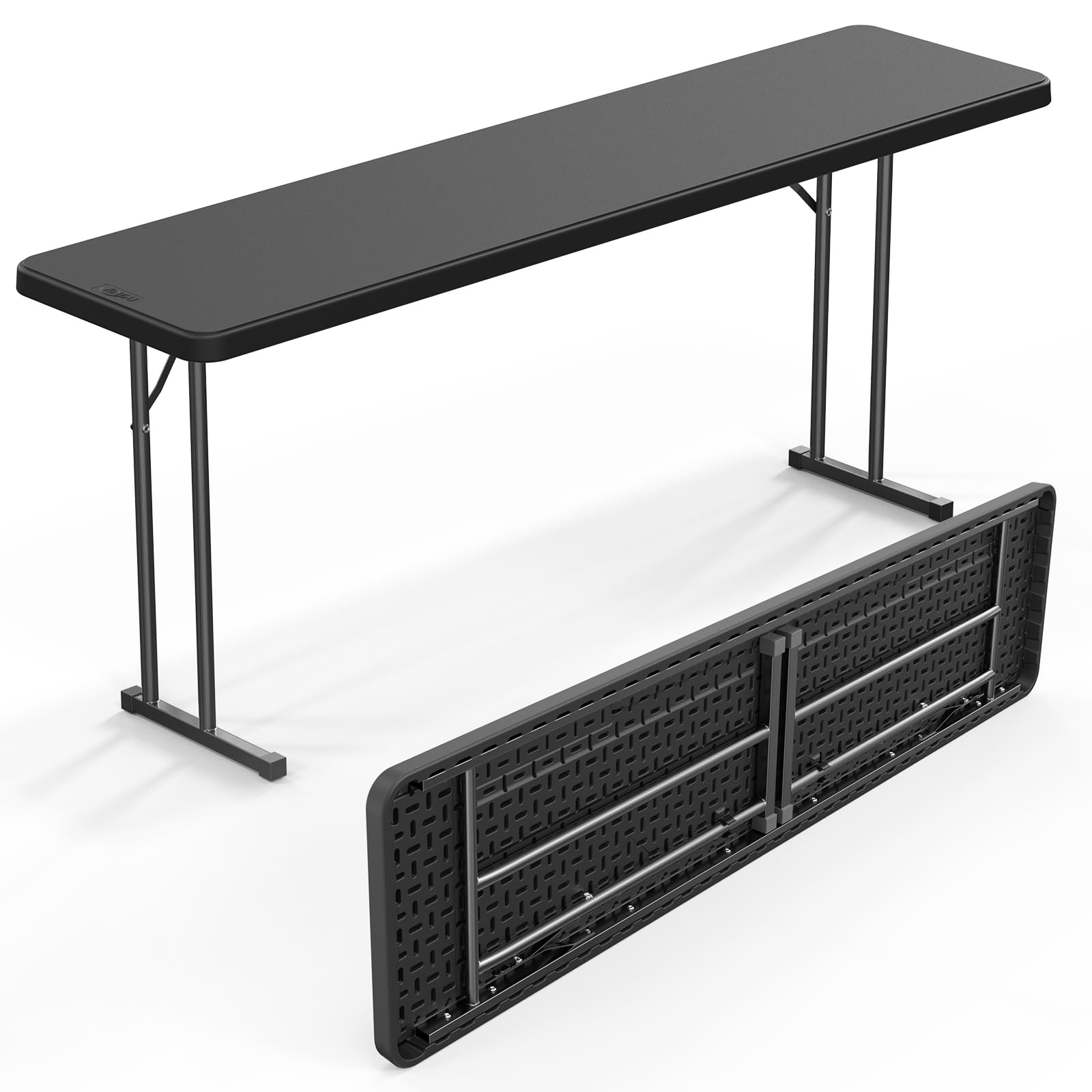 VINGLI 6 FT Narrow Folding Table,Premium Quality HDPE Material and Sturdy Metal Frame, Perfect for Buffet, Seminar, Party, Training, Home Work, Black