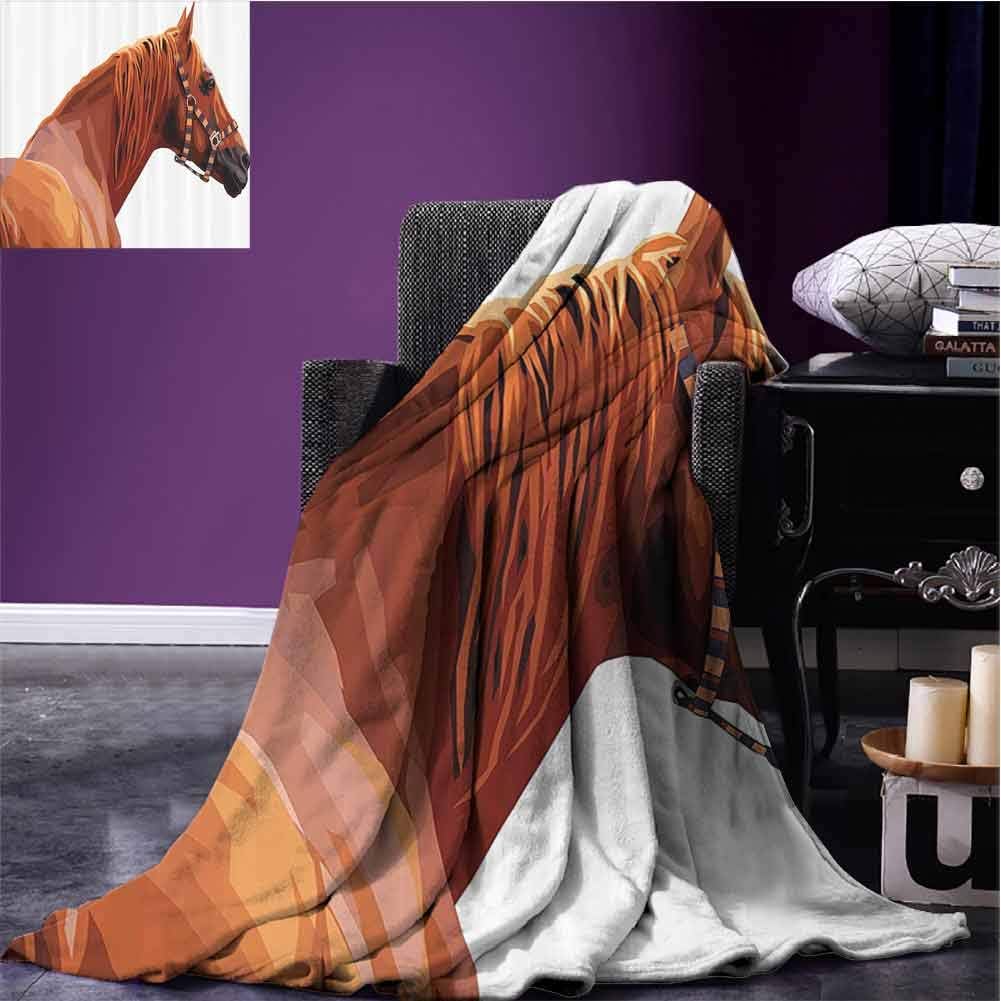 YOFUHOME Animal Soft Throw Blanket Flannel Blanket Race Jokey Horse Pure Noble Animal Ride Hobby Nature Vehicle Artwork Paint Lightweight Cozy Couch Blankets for Bedding W93 xL70 White and Cinnamon