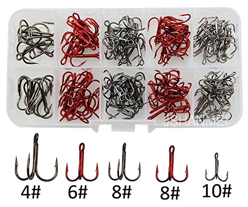 130pcs/box Treble Hook Size #4 #6 #8 #10 Strong Treble Fishing Hooks High Carbon Steel Fishing Hooks Tackles Box for Lures Baits Classic Treble Fishhooks
